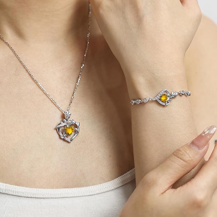 AGVANA Rose Birthstone Necklace for Women Sterling Silver Rose Flower Heart Necklace Fine Jewelry Anniversary Birthday Gifts for Women Wife Mom Her, Length: 18"+2"