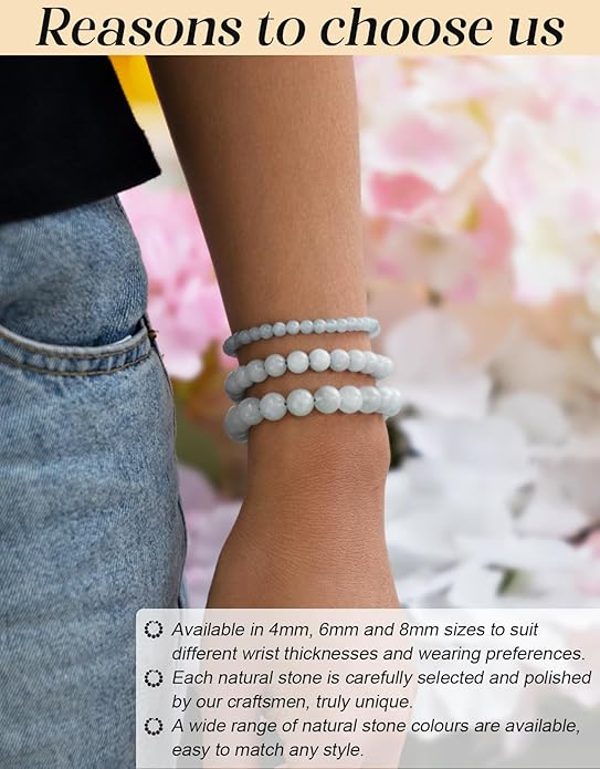 Handmade Natural Stone Beaded Stretch Bracelets,Healing Crystals Protection Bracelet,Spiritual Jewelry Gifts for Women & Men,Replacement Beads Included