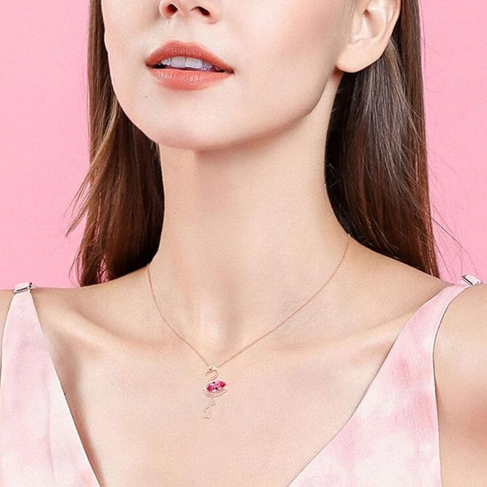 JUSTKIDSTOY Flamingo Necklace 925 Sterling Silver Animal Pendant with Cubic Zirconia Flamingo Bird Necklace Gifts for Women Wife Girlfriend