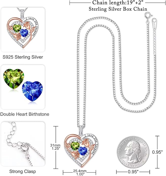 Iefil Birthstone Necklace for Women - Sterling Silver Birthstone Necklace Anniversary Birthday Gifts for Her Wife Mom Daughter