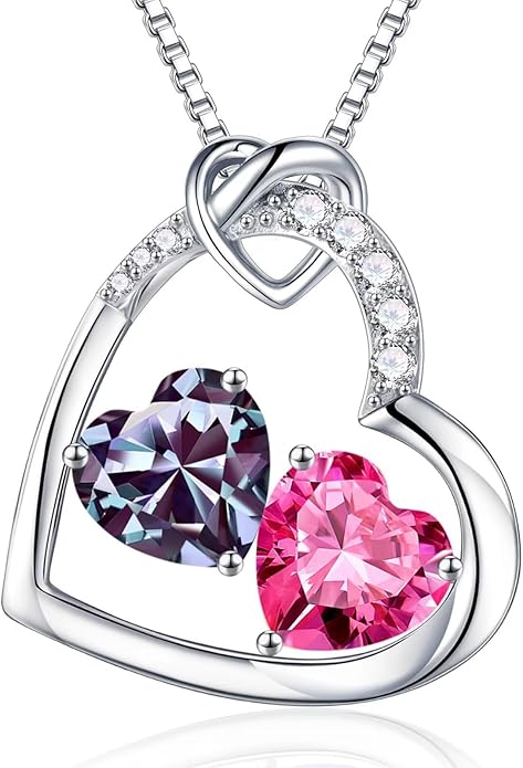 Iefil Birthstone Necklace for Women - 925 Sterling Silver Birthstone Necklace, Anniversary Birthday Gifts for Women Wife Girlfriend, Jewelry for Mom Daughter