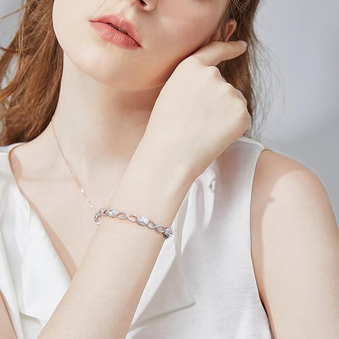 Infinity Heart Symbol Charm Link Knot Bracelet for Women Cubic Zirconia Bangle Crystal Love Bracelet Jewelry Anniversary Jewelry Christmas Birthday Gifts for Women Wife Girlfriend Her