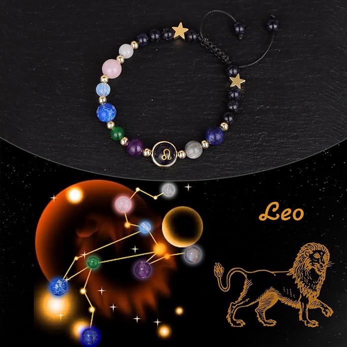 Zodiac Bracelets for Women Men,12 Constellations Healing Crystal Stone Beads Bracelet Birthday Zodiac Gifts Horoscope Spiritual Jewelry Bracelet Gifts