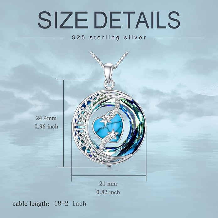 TOUPOP Birthstone Necklace 925 Sterling Silver Moon and Star Pendant with Blue Crystal Celtic Moon Jewelry Birthday Christmas Gifts for Women Mom Wife Her Daughter