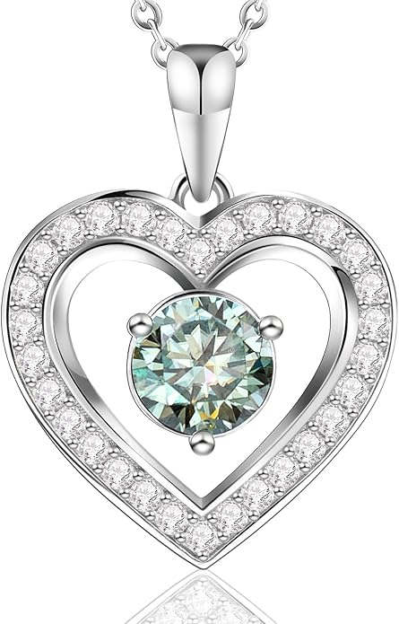 Full Moissanite Heart Necklace - No CZ! 2ct Vibrant Birthstone & 30 White Gems | 12 Month Gifts for Wife, Mom, Her | Anniversary, Valentine's Day, Mother's Day Jewelry