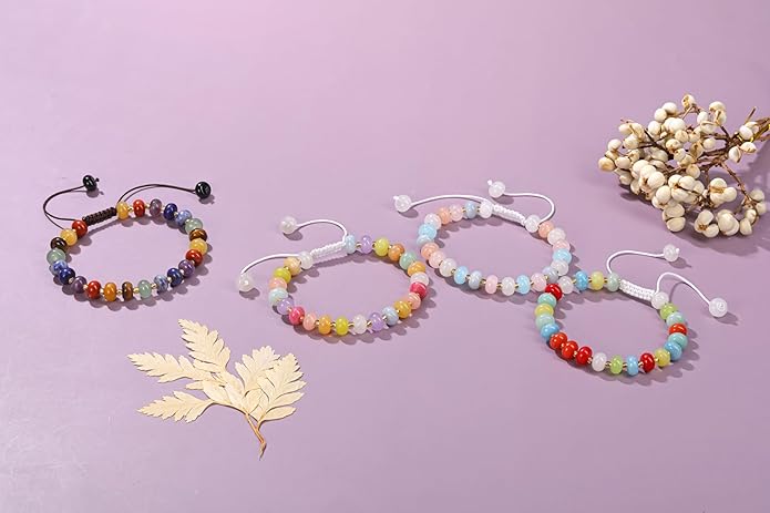 PESOENTH Healing Crystal Gemstone Colorful Beaded Bracelets for Women,Natural Chakra Stone Summer Surfer Beach Boho Bracelet jewelry Gifts for Women Ladies
