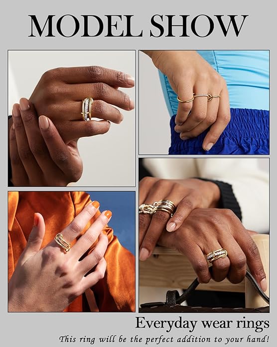 TLY Stackable Gold Rings for Women Non Tarnish 18K Gold Plated Interlocking Ring Stack Set Gold Silver Mixed Metal Statement Rings Dainty Cubic Zirconia CZ Fashion Connected Band Thumb Ring Size 4-11 Jewelry Gift for Women