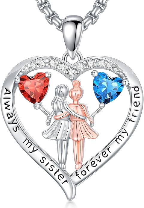 Always My Sister Forever My Friend Birthstone Pendant Necklace Women Jewelry Christmas Valentine Mothers Day Birthday Gifts for Women Sister From Sister