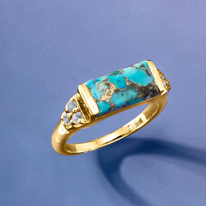 Ross-Simons Turquoise and .70 ct. t.w. Sky Blue Topaz Ring in 18kt Gold Over Sterling