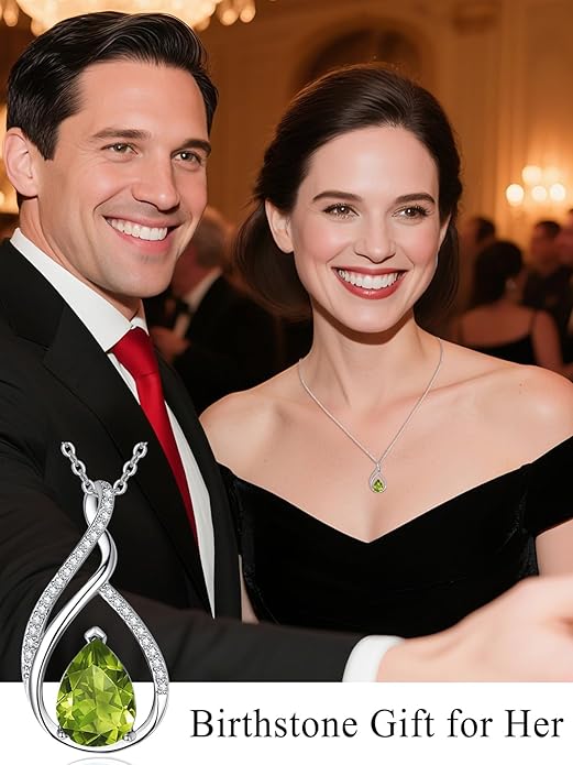 Teardrop Birthstone Necklace for Women 925 Sterling Silver Pear-Shaped Pendant Anniversary Mother's Day Birthday Jewelry Gifts for Her