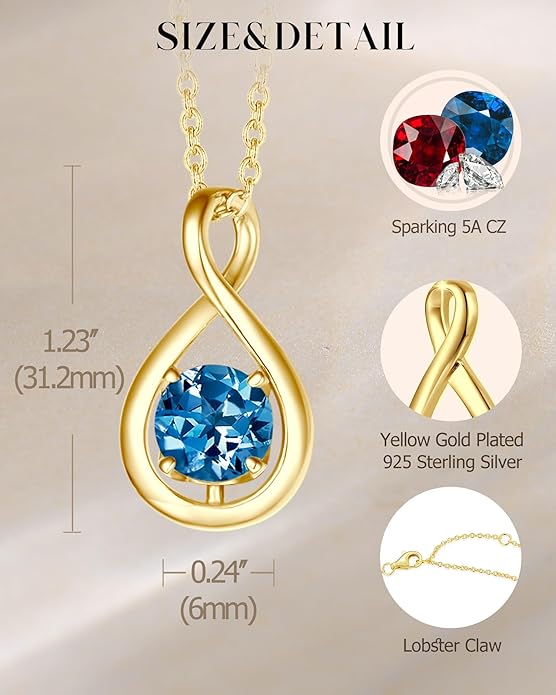 FANCIME Birthstone Necklaces for Women Fine Jewelry Sterling Silver Dainty Infinity Pendant Anniversary Birthday Christmas Gifts for Her Wife Mom Lady Daughter, Chain 16"+2" Extend