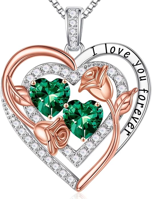 Iefil Birthstone Necklace for Women - Sterling Silver Birthstone Necklace Anniversary Birthday Gifts for Her Wife Mom Daughter