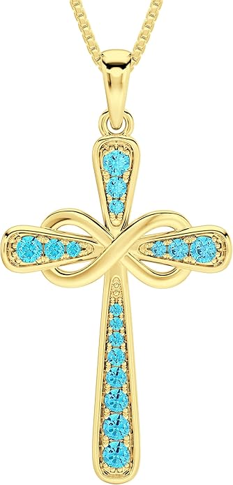 YL 925 Sterling Silver Cross Necklace for Women Halo Infinity Pendant Birthstone Jewelry for Mom