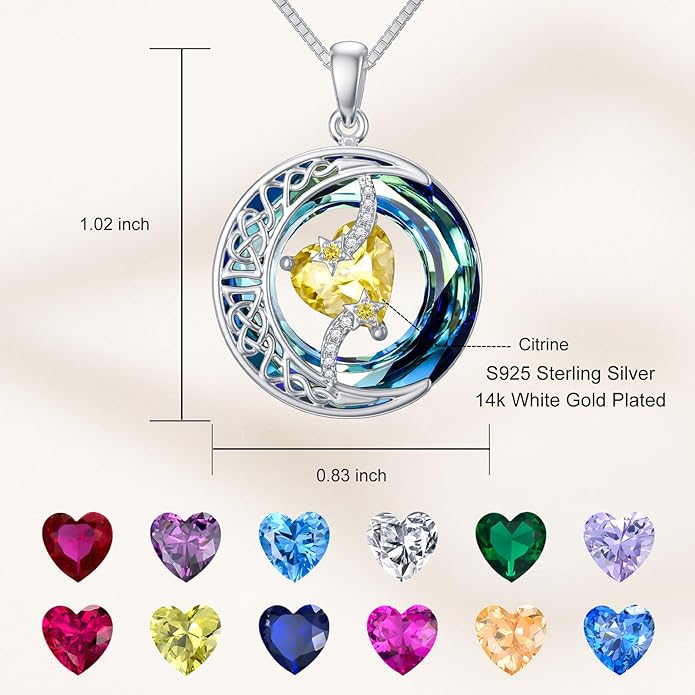 TOUPOP Birthstone Necklace 925 Sterling Silver Moon and Star Pendant with Blue Crystal Celtic Moon Jewelry Birthday Christmas Gifts for Women Mom Wife Her Daughter