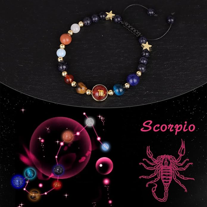 Zodiac Bracelets for Women Men,12 Constellations Healing Crystal Stone Beads Bracelet Birthday Zodiac Gifts Horoscope Spiritual Jewelry Bracelet Gifts