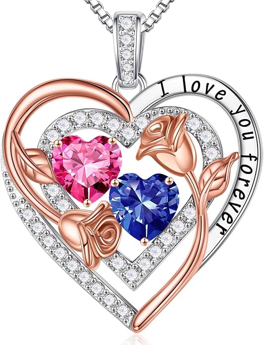 Iefil Birthstone Necklace for Women - Sterling Silver Birthstone Necklace Anniversary Birthday Gifts for Her Wife Mom Daughter