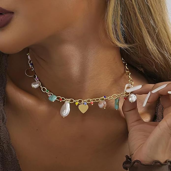 Choistily Charm Necklace Dainty Gold Western Outfit Beach Jewelry for Women Trendy Cowgirl Accessories for Women Gold Bow Sea Shell Pendant Necklace Preppy Stuff Summer Jewelry 2025