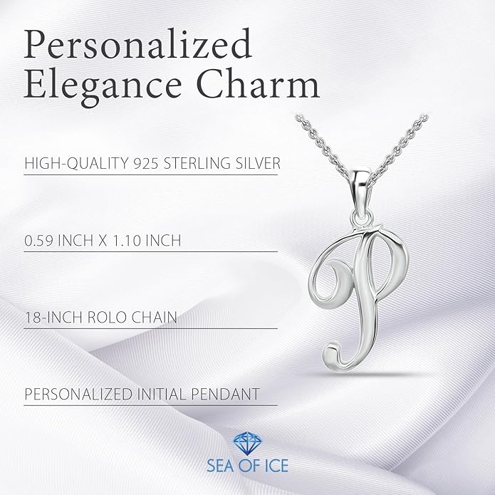 SEA OF ICE Letter Initial Necklace, Alphabet Letter Pendant Necklace, Sterling Silver, Gold, Rose Gold Necklace for Women, Elegant Initial Necklaces, Personalized Custom Women's Necklaces