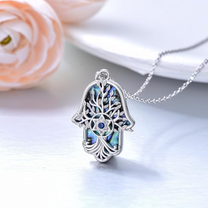 Hamsa Necklace 925 Sterling Silver Evil Eye/Lotus Flower/Star of David/Chai/Yin Yang Hamsa Hand Pendant Jewelry Hand of Fatima Gifts for Women