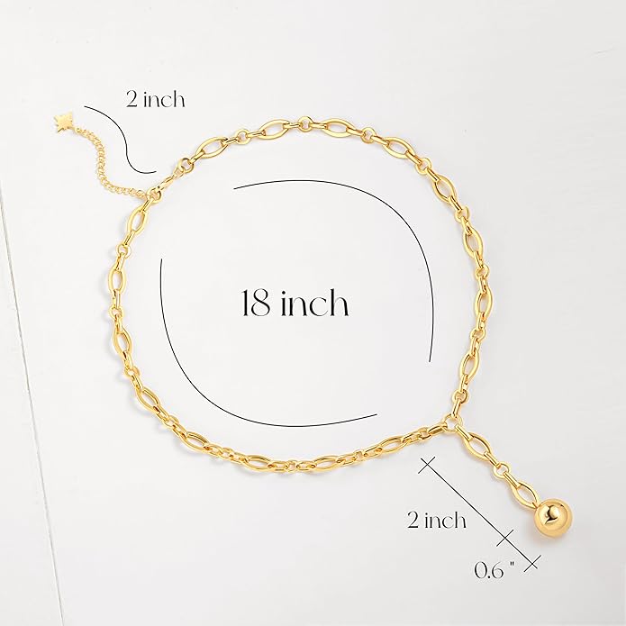 18k Gold Chain Link Necklace for Women, Baroque Pearl/Compass Pendant Necklace