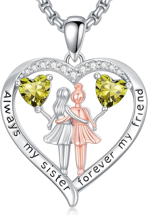 Always My Sister Forever My Friend Birthstone Pendant Necklace Women Jewelry Christmas Valentine Mothers Day Birthday Gifts for Women Sister From Sister