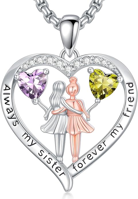 Always My Sister Forever My Friend Birthstone Pendant Necklace Women Jewelry Christmas Valentine Mothers Day Birthday Gifts for Women Sister From Sister