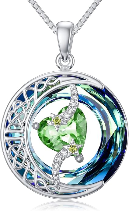 TOUPOP Birthstone Necklace 925 Sterling Silver Moon and Star Pendant with Blue Crystal Celtic Moon Jewelry Birthday Christmas Gifts for Women Mom Wife Her Daughter