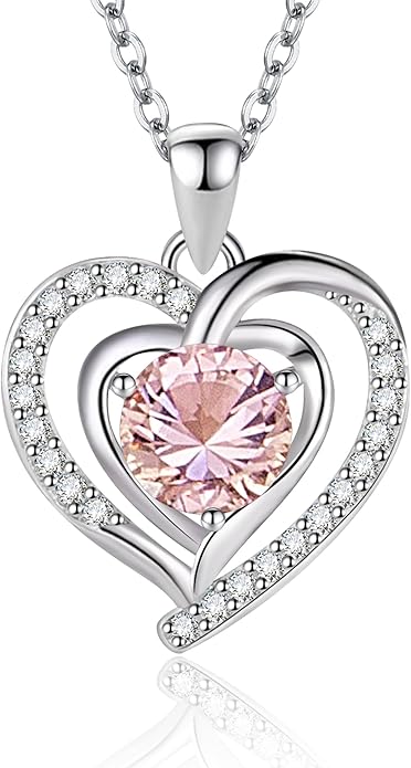 Heart Necklace, I Love You Always & Forever, Birthstone Cubic Zirconia Pendant, Gift for Women