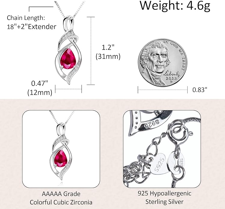 Birthstone Necklace for Women, Gemstone Sterling Silver Necklace for Girlfriend, Mom Birthday Gifts for Women, Gifts for Wife Anniversary, Christmas Gifts