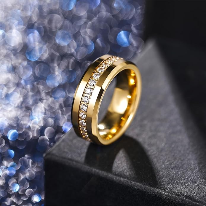 Greenpod 6mm 8mm Tungsten Carbide Rings for Men Silver/Gold Cubic Zirconia Eternity Wedding Band Women High Polish Comfort Fit Size 6-13