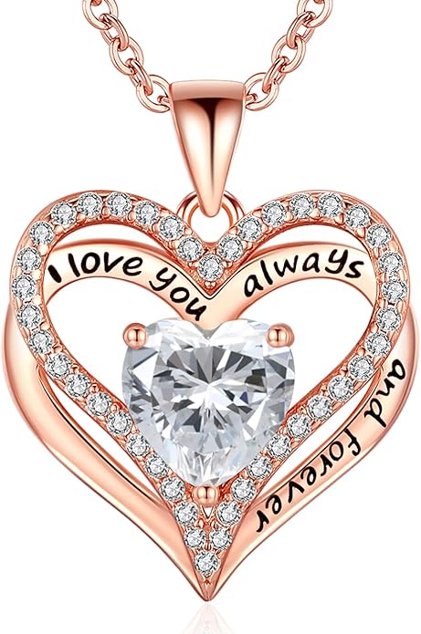 S925 Sterling Silver Necklace for Women, Wife Jewelry Rose Gold, Mom Birthday Valentines Mothers Day Gifts, Girlfriend Necklaces, Daughter Heart Jewel, Anniversary for Her