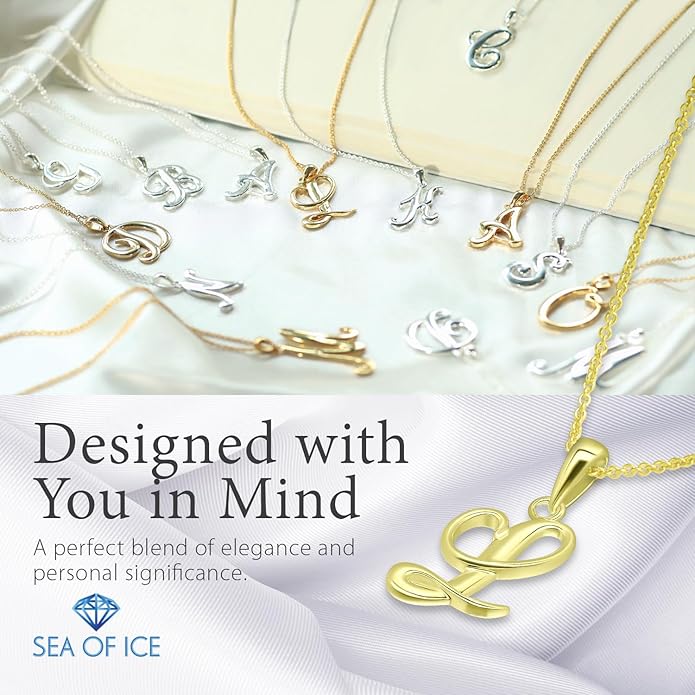SEA OF ICE Letter Initial Necklace, Alphabet Letter Pendant Necklace, Sterling Silver, Gold, Rose Gold Necklace for Women, Elegant Initial Necklaces, Personalized Custom Women's Necklaces