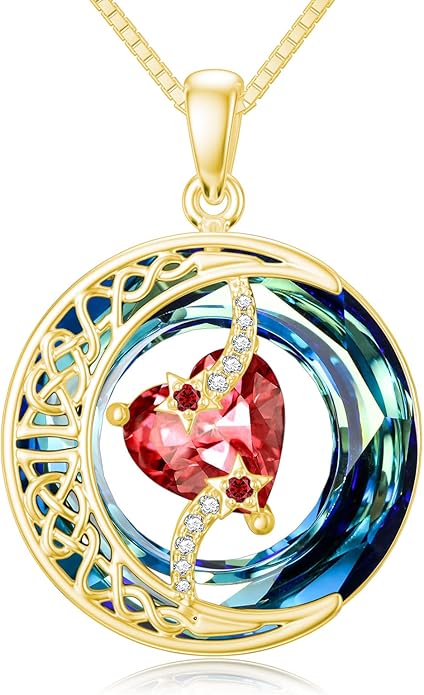 TOUPOP Birthstone Necklace 925 Sterling Silver Moon and Star Pendant with Blue Crystal Celtic Moon Jewelry Birthday Christmas Gifts for Women Mom Wife Her Daughter