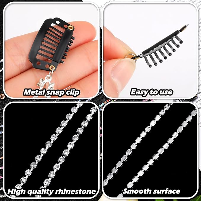 Chunyin 6 Pcs Rhinestone Hair Chains for Women Pearl Charm Rhinestone Hair Jewelry Accessories Crystal Extensions Clips Silver Gold Pins for Braids(Shiny Multi Color)