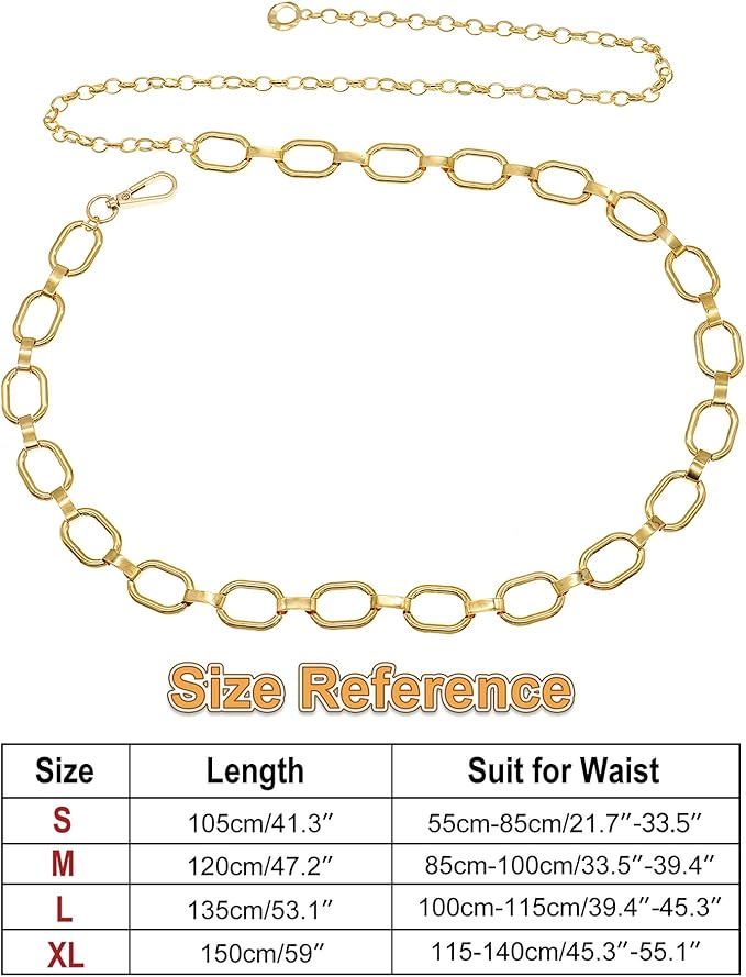 Women's Chain Belt Metal Waist Belt Chunky Belly Link Belt