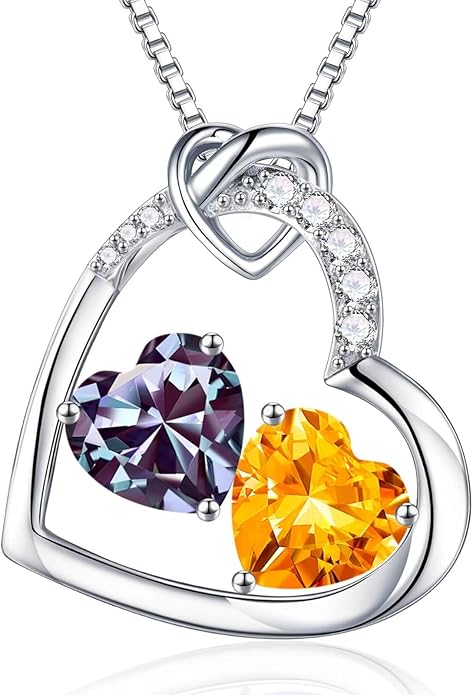 Iefil Birthstone Necklace for Women - 925 Sterling Silver Birthstone Necklace, Anniversary Birthday Gifts for Women Wife Girlfriend, Jewelry for Mom Daughter