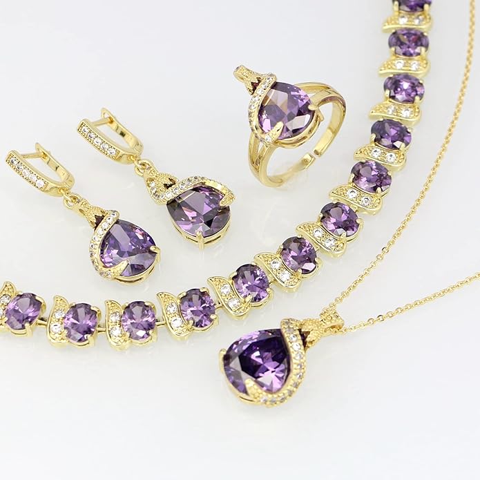 GZWHD Jewelry Set for Women Water Drop Cubic Zirconia Artificial Crystal Earrings Pendant Necklace Open Ring Tennis Bracelet Wedding Anniversary Birthday Engagement Gift for Bridesmaid Wife Girlfriend Friend