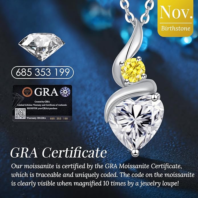 Moissanite Heart Pendant Necklaces for Women，925 Sterling Silver Gold Plating Necklace with Birthstone，Ideal Anniversary Present or Birthday Christmas Valentine Engagements Mothers Day Jewelry Gifts for Mom Wife Her Girlfriend