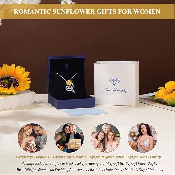 Anniversary for Gifts Women Wife, 18k Gold Plated Sunflower Necklaces for Women, Anniversary Her Gifts Birthday Gift for Wife You Are My Sunshine Woman's Jewelry Girlfriend Grandma Mom Daughter
