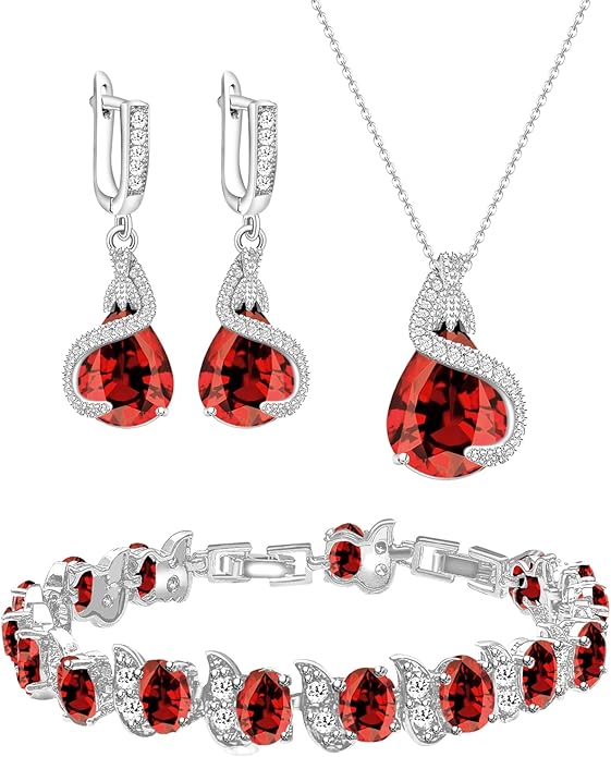 GZWHD Jewelry Set for Women Water Drop Cubic Zirconia Artificial Crystal Earrings Pendant Necklace Open Ring Tennis Bracelet Wedding Anniversary Birthday Engagement Gift for Bridesmaid Wife Girlfriend Friend