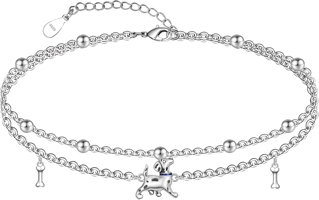 CHIC & ARTSY Womens Sterling Silver Created Opal Layered Anklet Bracelet Dainty Beaded Chain Adjustable 11" Best Friend Anklet