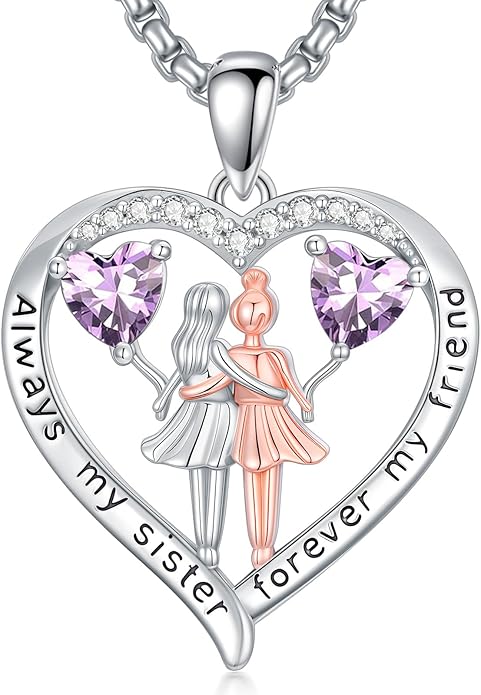 Always My Sister Forever My Friend Birthstone Pendant Necklace Women Jewelry Christmas Valentine Mothers Day Birthday Gifts for Women Sister From Sister