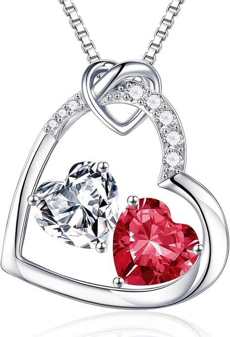 Iefil Birthstone Necklace for Women - 925 Sterling Silver Birthstone Necklace, Anniversary Birthday Gifts for Women Wife Girlfriend, Jewelry for Mom Daughter