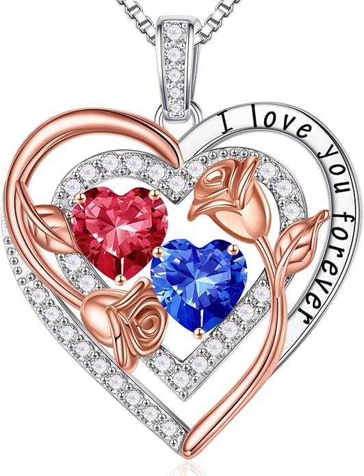 Iefil Birthstone Necklace for Women - Sterling Silver Birthstone Necklace Anniversary Birthday Gifts for Her Wife Mom Daughter