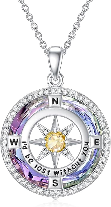 TOUPOP Compass Necklace for Women 925 Sterling Silver I'd be Lost without You Compass Pendant Birthstone Necklaces Anniversary Jewelry Birthday Gift for Girlfriend Wife Graduation Gifts for Her Daugthter