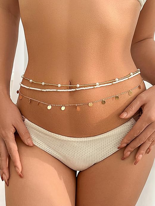 Longita Silver Gold Waist Chain Belly Chain for Women Body Chain Stomach Chains Stacked Waist Jewelry Stackable