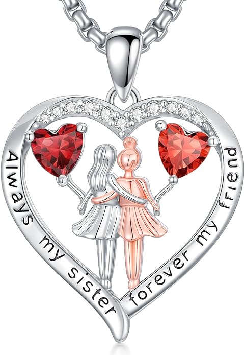 Always My Sister Forever My Friend Birthstone Pendant Necklace Women Jewelry Christmas Valentine Mothers Day Birthday Gifts for Women Sister From Sister