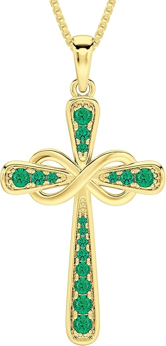 YL 925 Sterling Silver Cross Necklace for Women Halo Infinity Pendant Birthstone Jewelry for Mom
