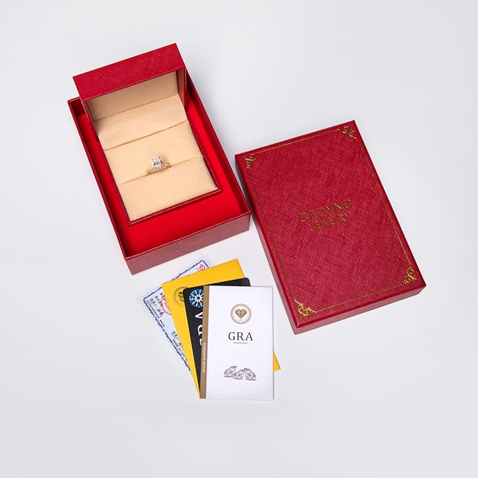 14K Solid Gold Side Stones Ring, Round/Princess Cut Centerpiece Moissanite Lab Grown Created Diamond, D Color and Flawless Real Gold Wedding Anniversary Ring