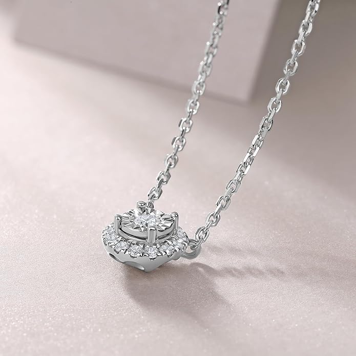 Sterling Silver Heart Cut Lab Grown Diamond Halo Pendant Necklace, Chain Included,ideal gift for anniversaries, birthdays, or any milestone celebration.